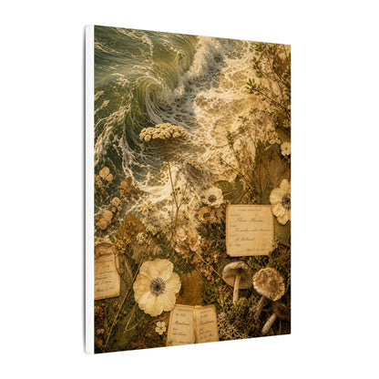Spring Ocean Wave Herbarium Canvas Art | Nostalgic Decor
