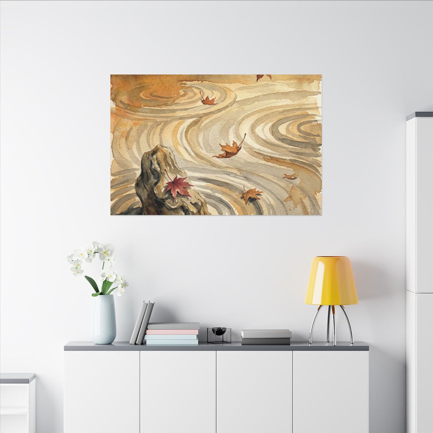 Autumn Rock Garden Watercolor Canvas Art | Neutral Decor