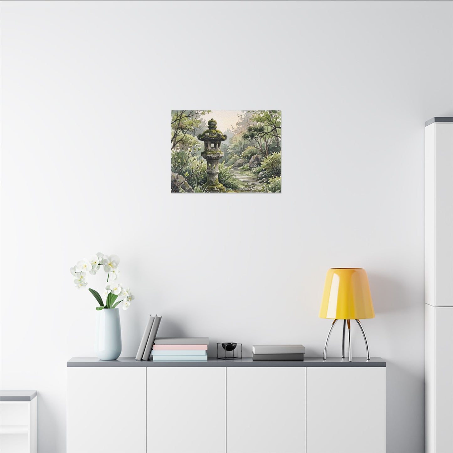Neutral Stone Lantern Canvas Art - Watercolor Japandi