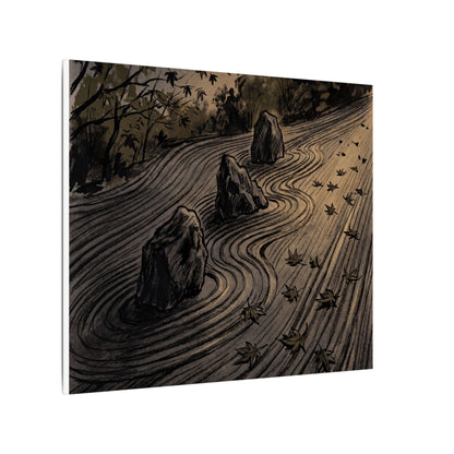 Rock Garden Canvas Art | Autumn Dark Japandi Charcoal Ink Art