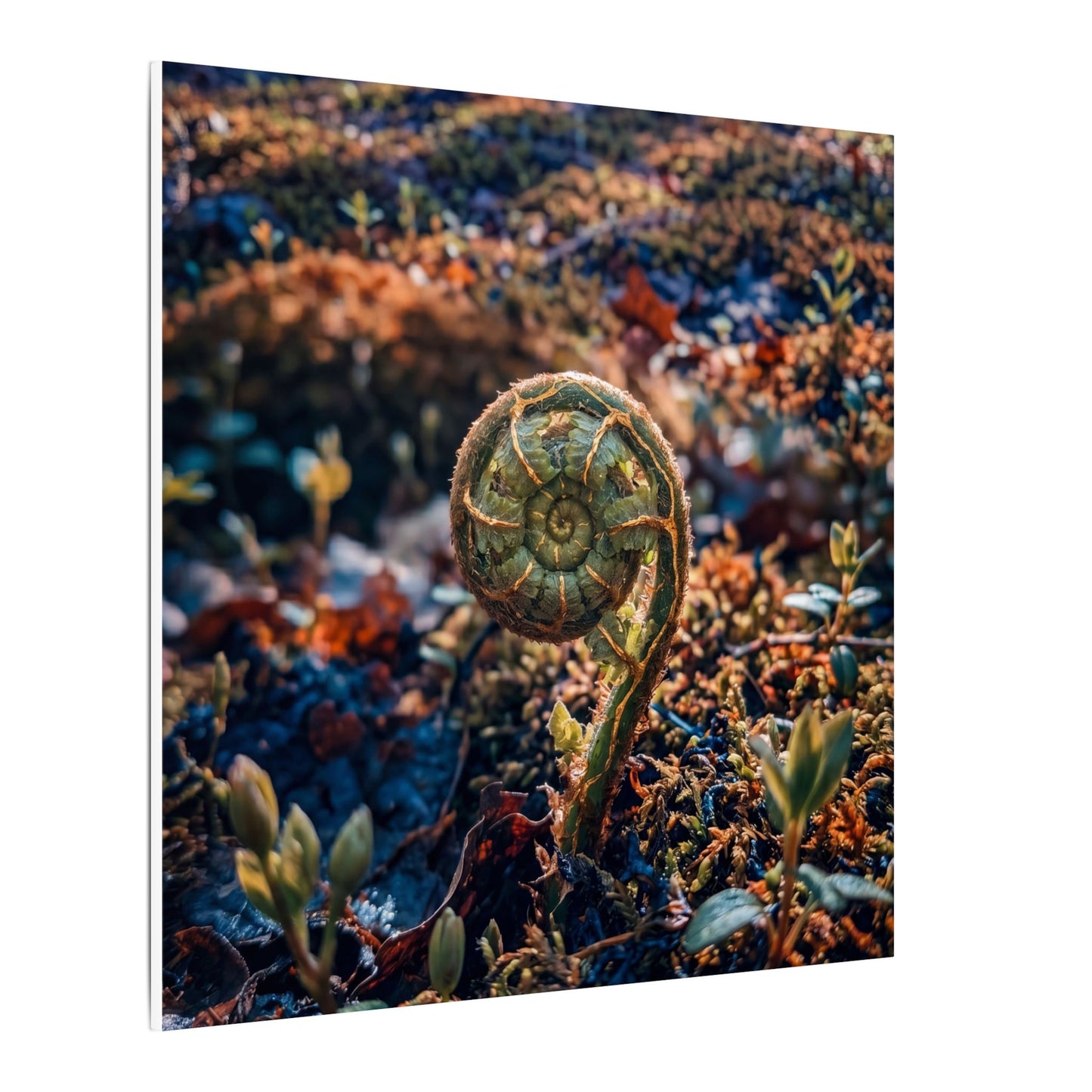 Kintsugi Fern Unfurling in Dappled | Gold Vein Canvas Art
