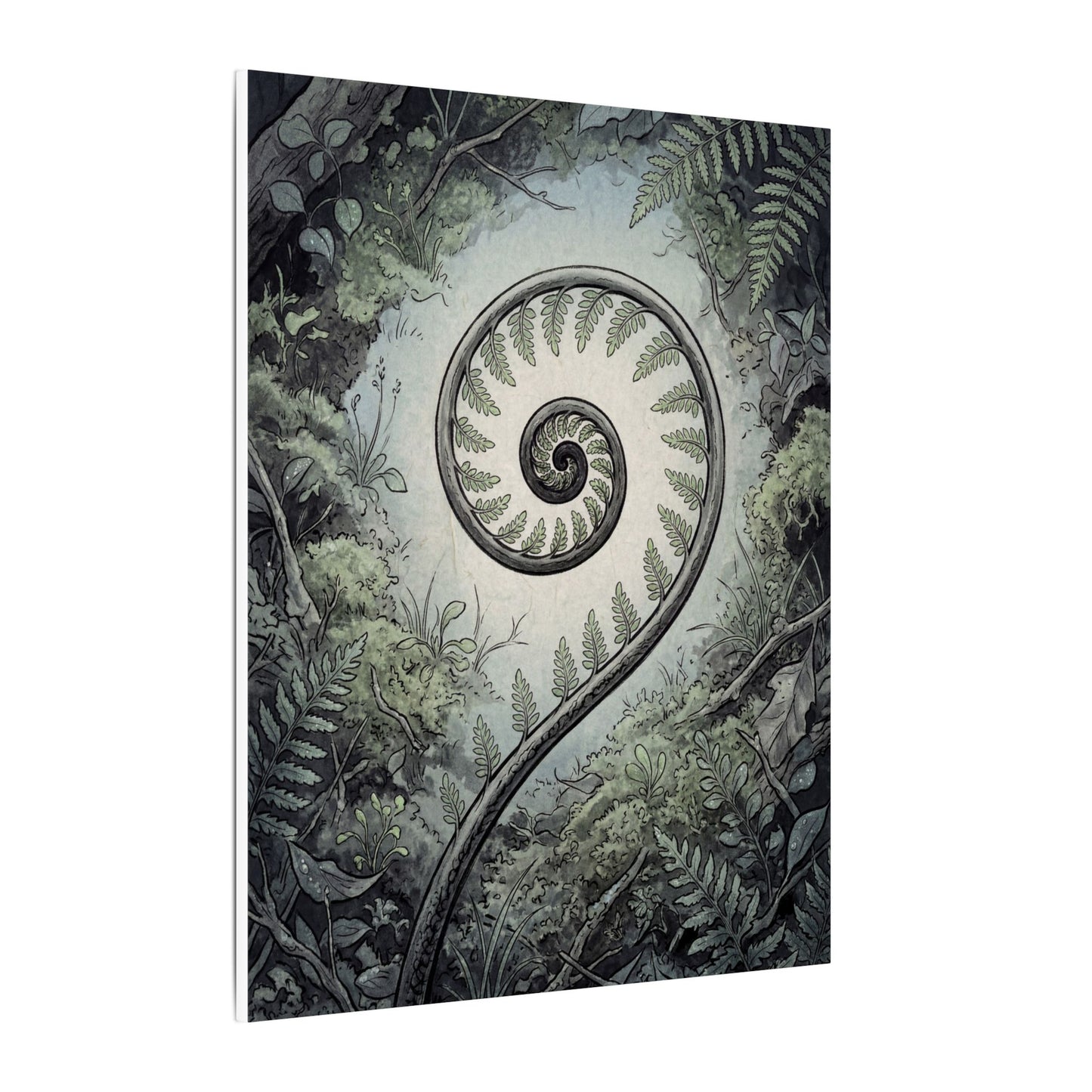 Zen Fern Unfurling in Dawn | Ukiyo E Inspired Canvas Art