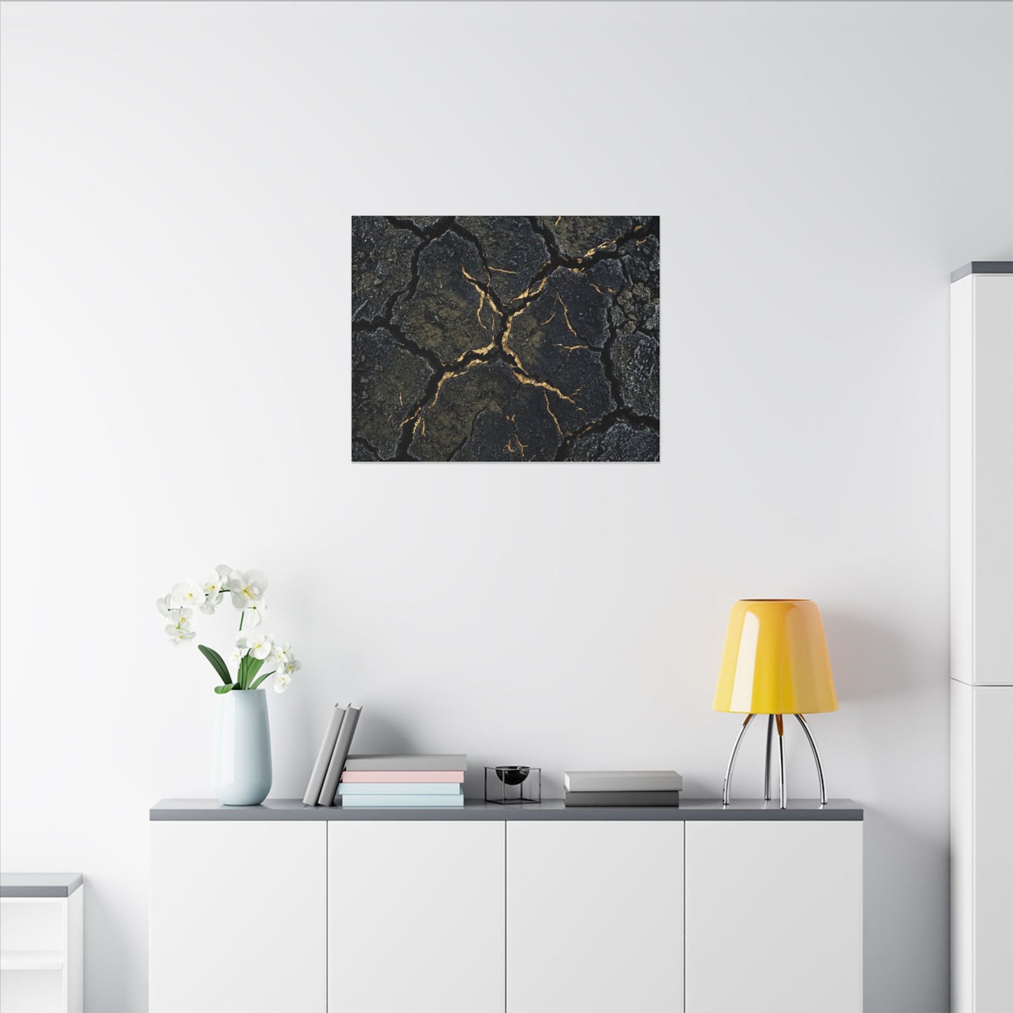 Overcast Cracked Earth Canvas Art - Dark Japandi Ma