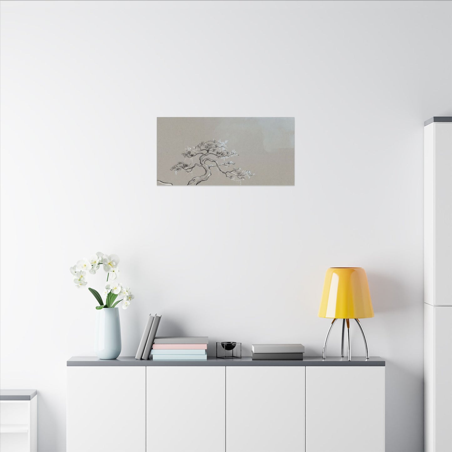 Pine Tree Minimal Line Canvas Art | Warm Japandi Art