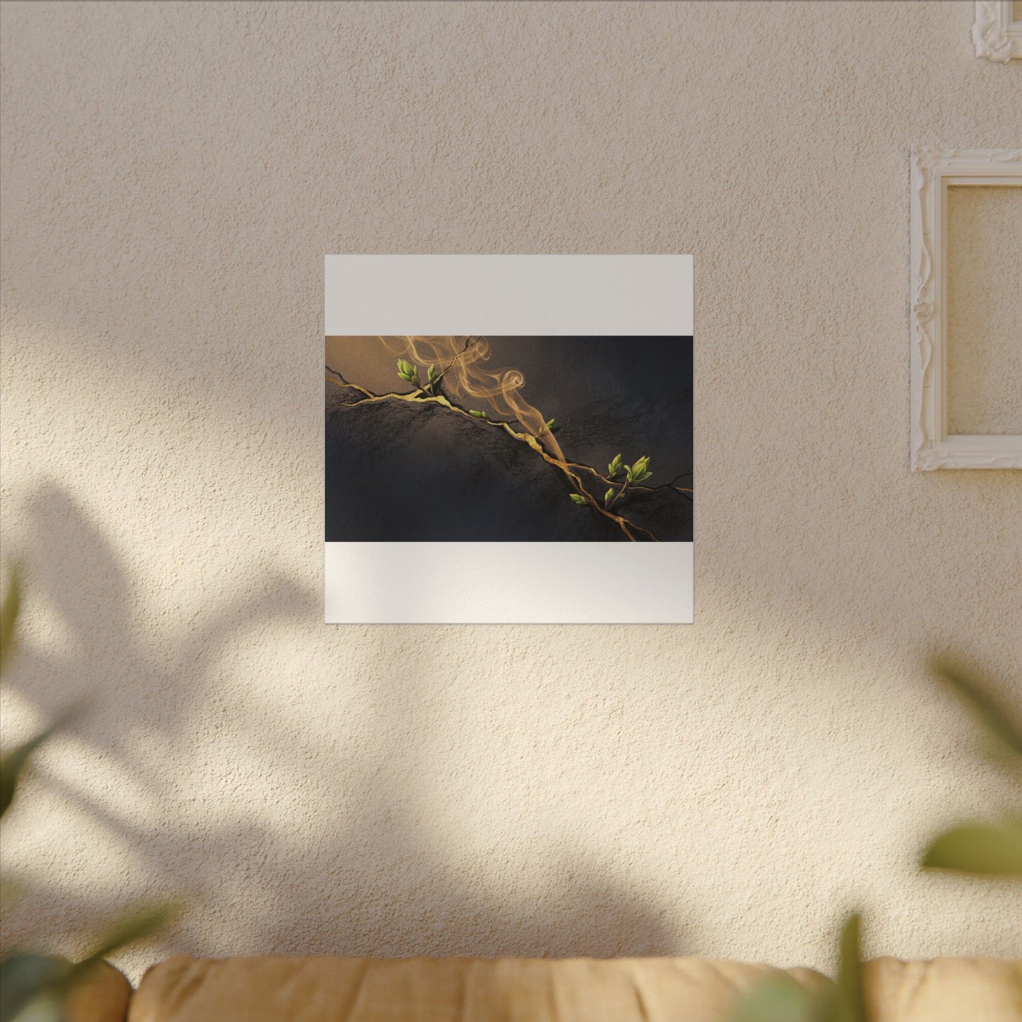 Spring Incense Smoke Gold Vein Canvas Art | Healing Decor