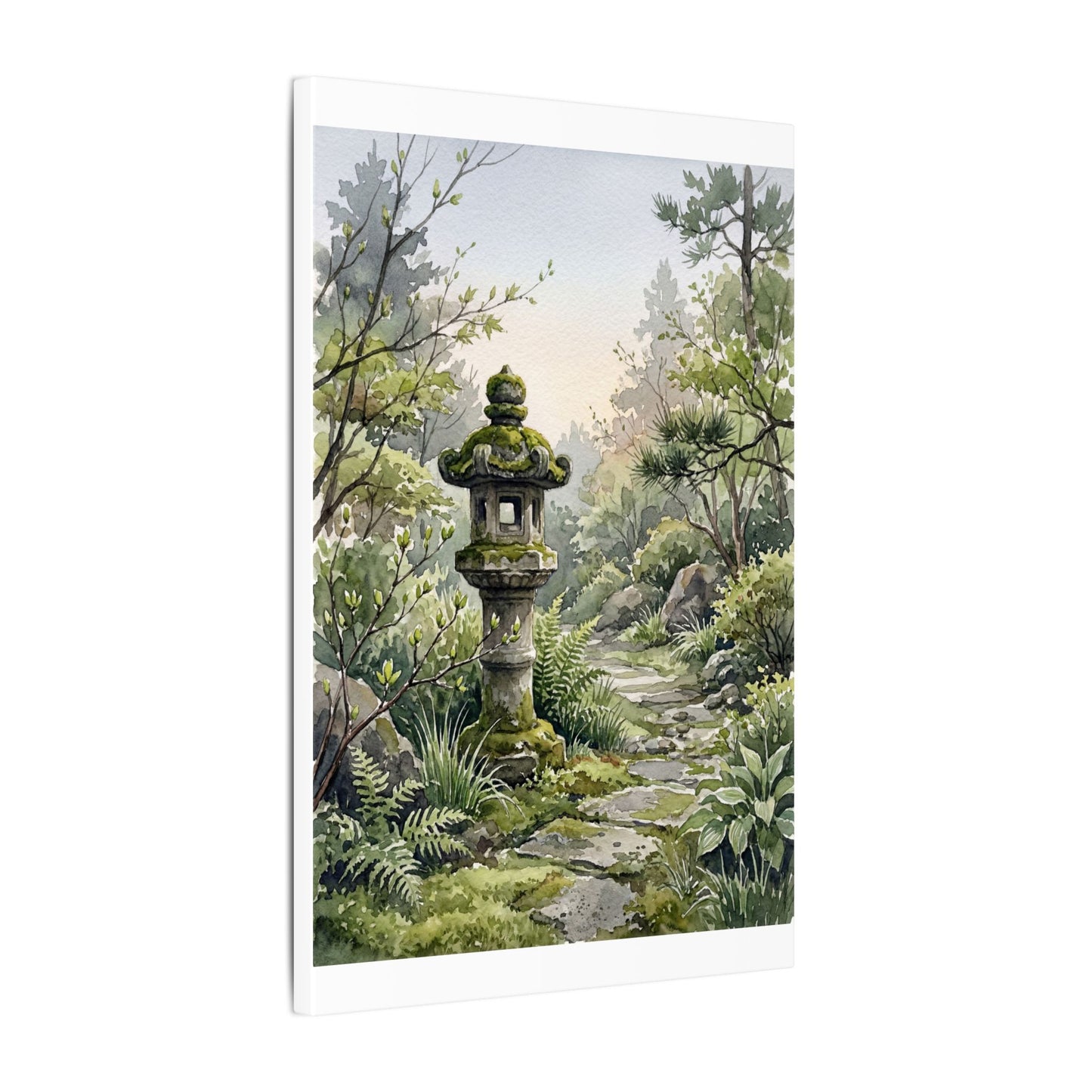 Neutral Stone Lantern Canvas Art - Watercolor Japandi