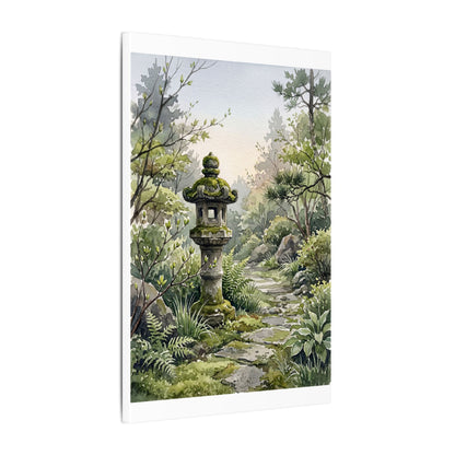 Neutral Stone Lantern Canvas Art - Watercolor Japandi