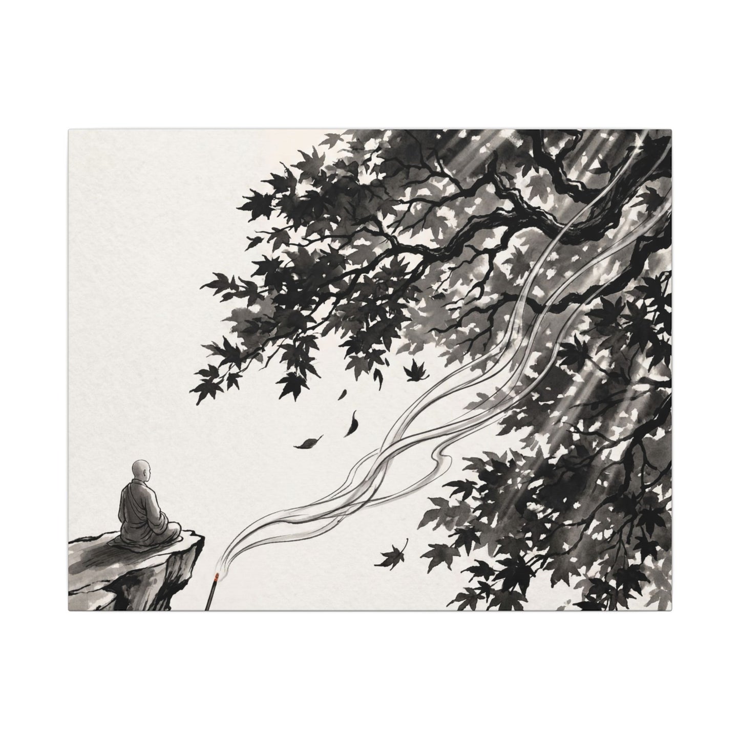 Serene Incense Smoke Canvas Art - Ukiyo E Inspired Zen Art Print