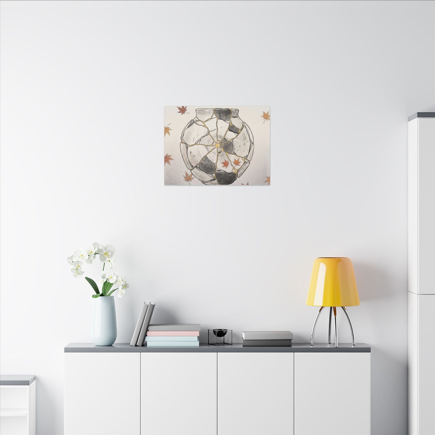 Japandi Broken Pottery in Dawn | Minimal Line Canvas Art