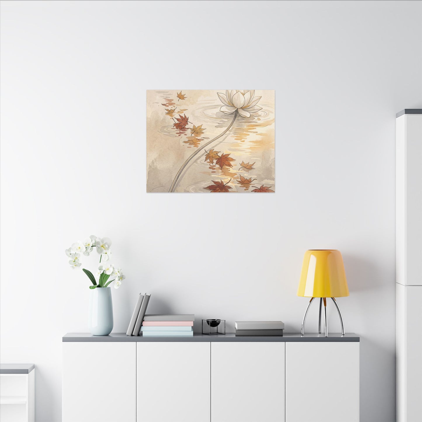 Lotus Flower Canvas Art | Autumn Japandi Minimal Line Art