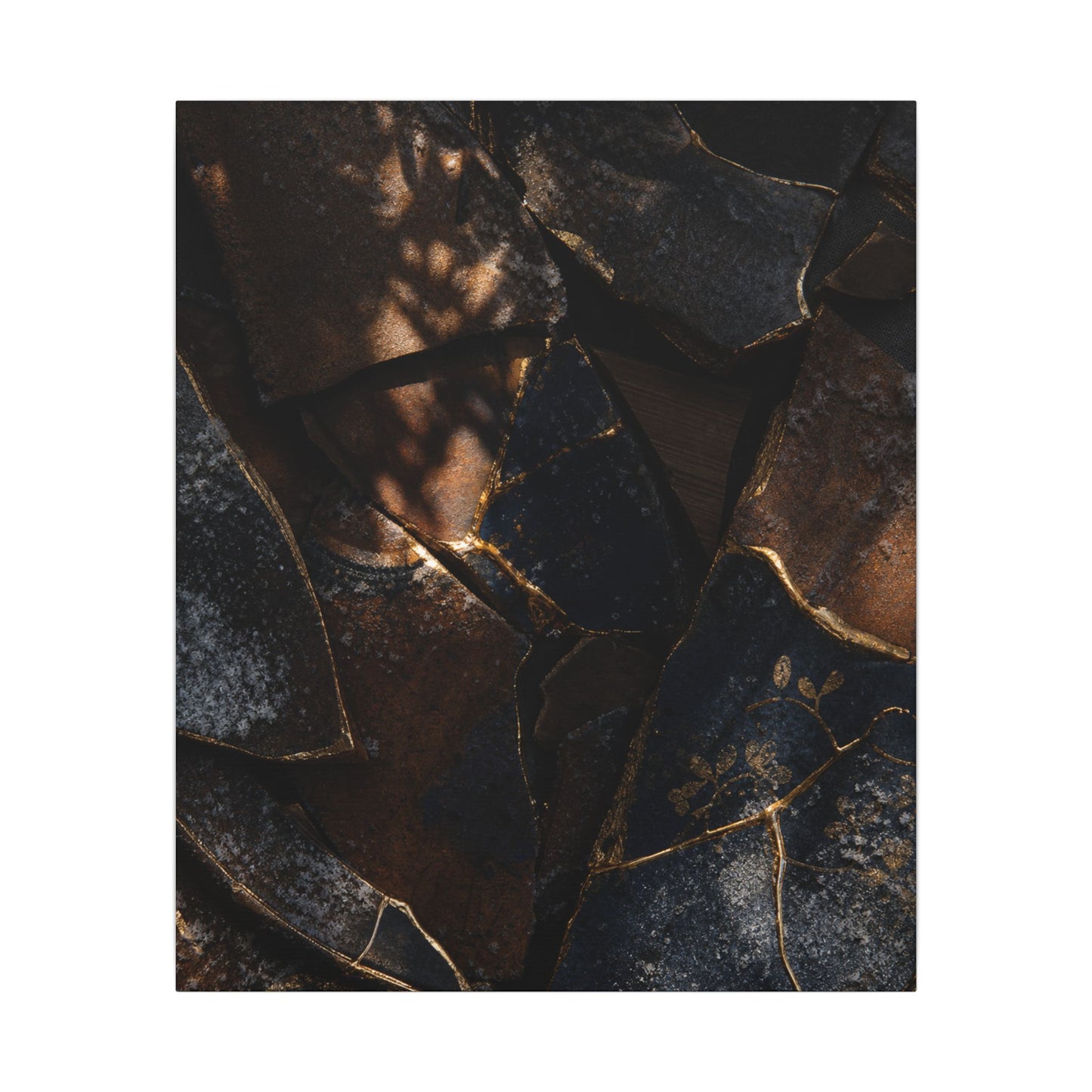 Fukinsei Broken Pottery Canvas Art - Dark Japandi Dark Texture