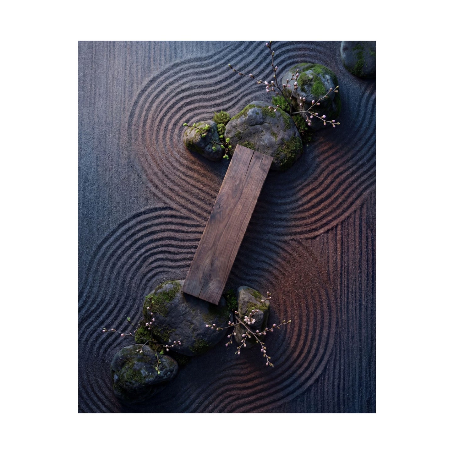 Rock Garden Moody Minimal Wall Art Print | Moody Dark Japandi Art