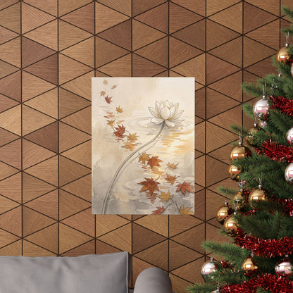 Japandi Lotus Flower in Golden Hour | Minimal Line Wall Art Print