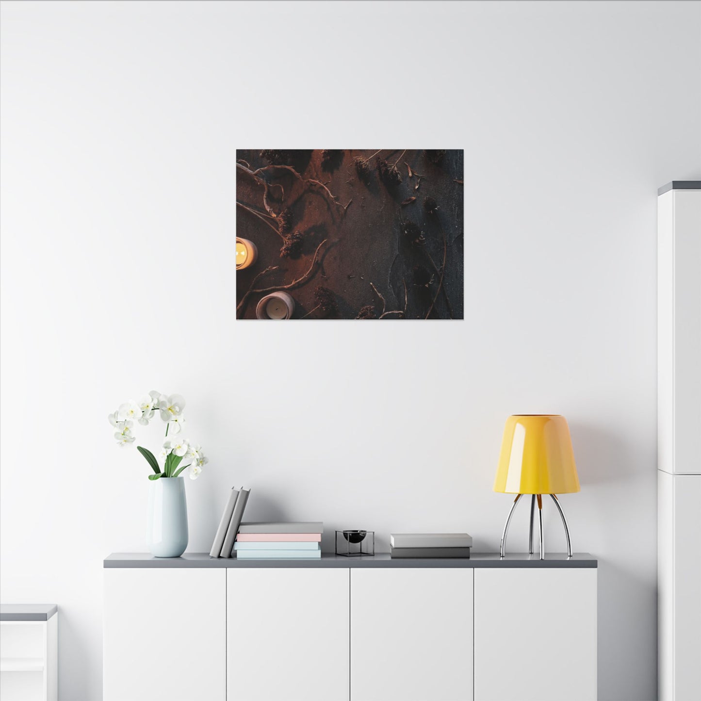 Dried Flowers Canvas Art | Winter Dark Japandi Moody Minimal Art