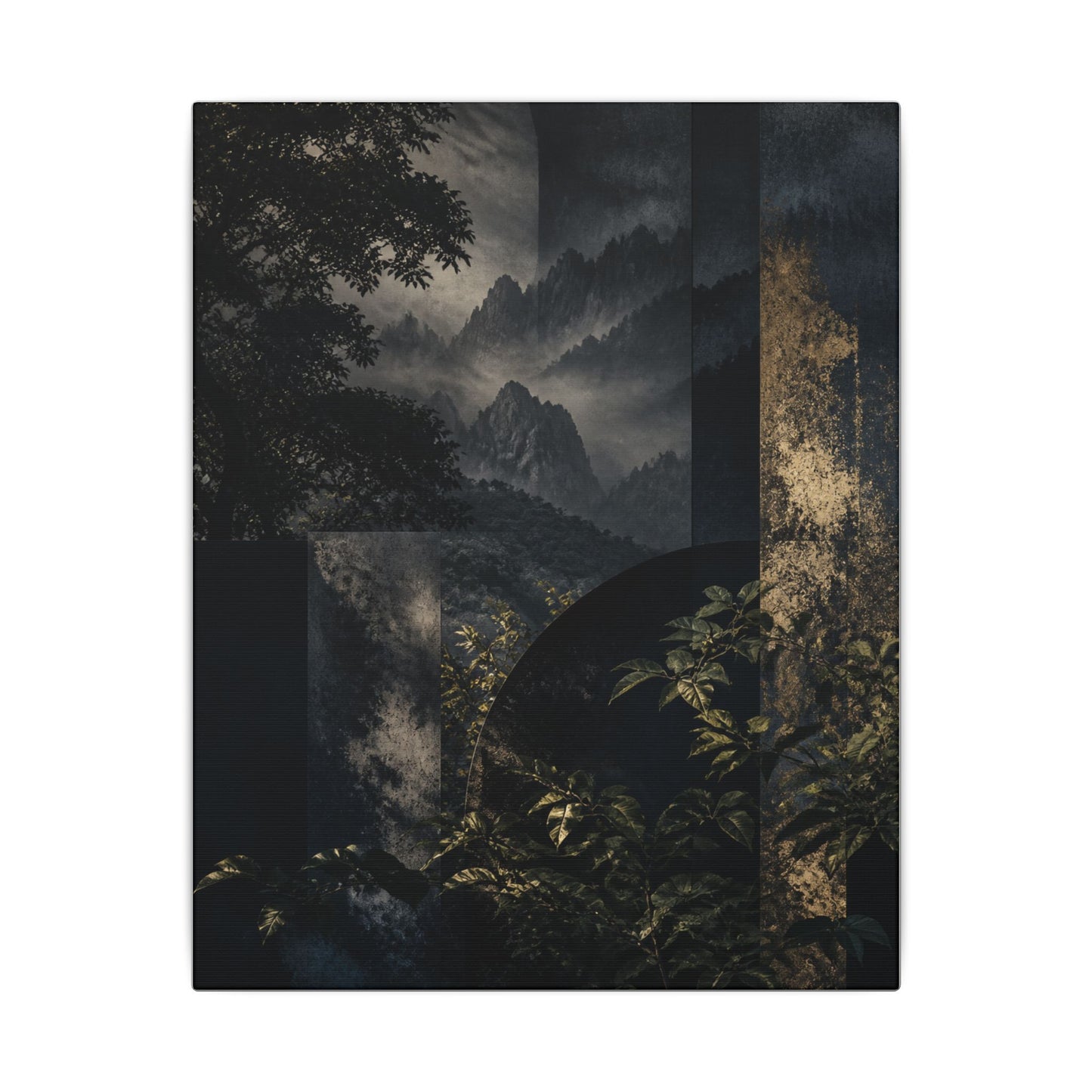 Mountain Mist Summer Canvas Art | Dark Japandi Atmospheric Design