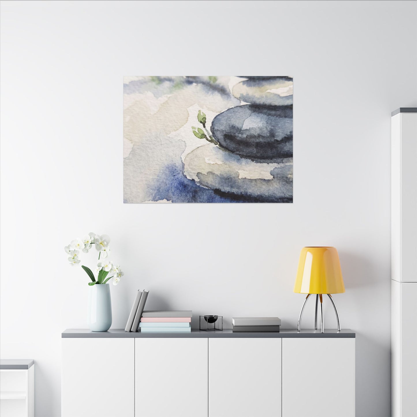 River Stones Watercolor Canvas Art | Cozy Japandi Art