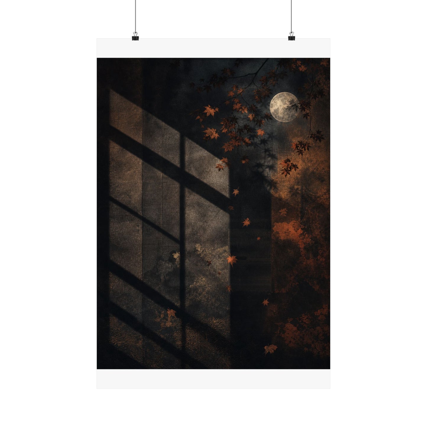 Shadow Play Autumn Wall Art Print | Dark Japandi Luxurious Design