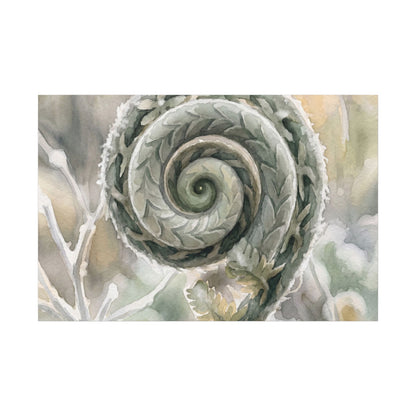 Winter Fern Unfurling Watercolor Canvas Art | Cozy Decor