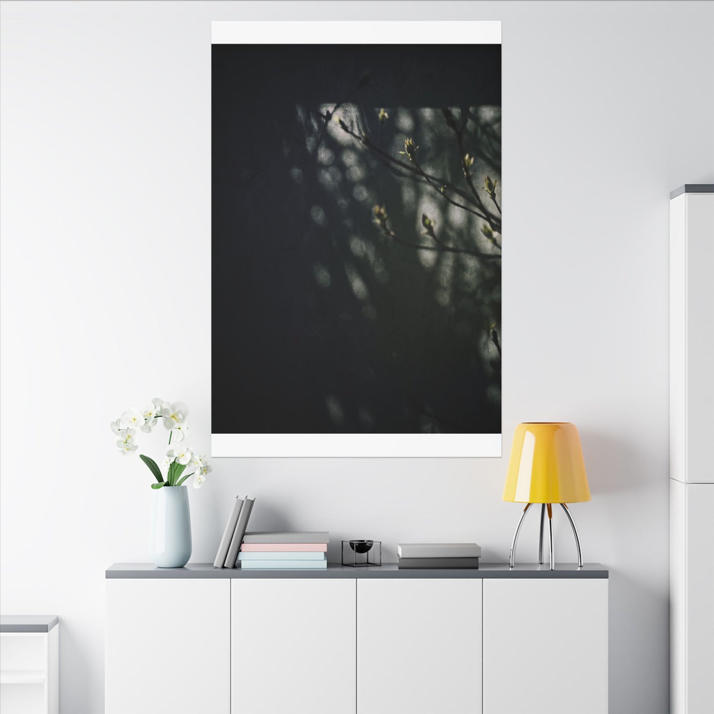 Dark Japandi Shoji Screen in Dappled | Moody Minimal Canvas Art