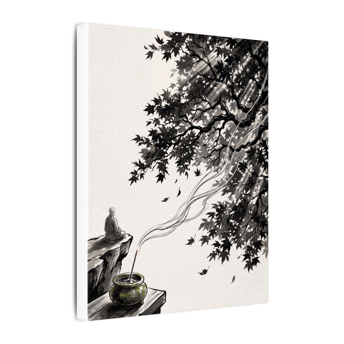 Serene Incense Smoke Canvas Art - Ukiyo E Inspired Zen