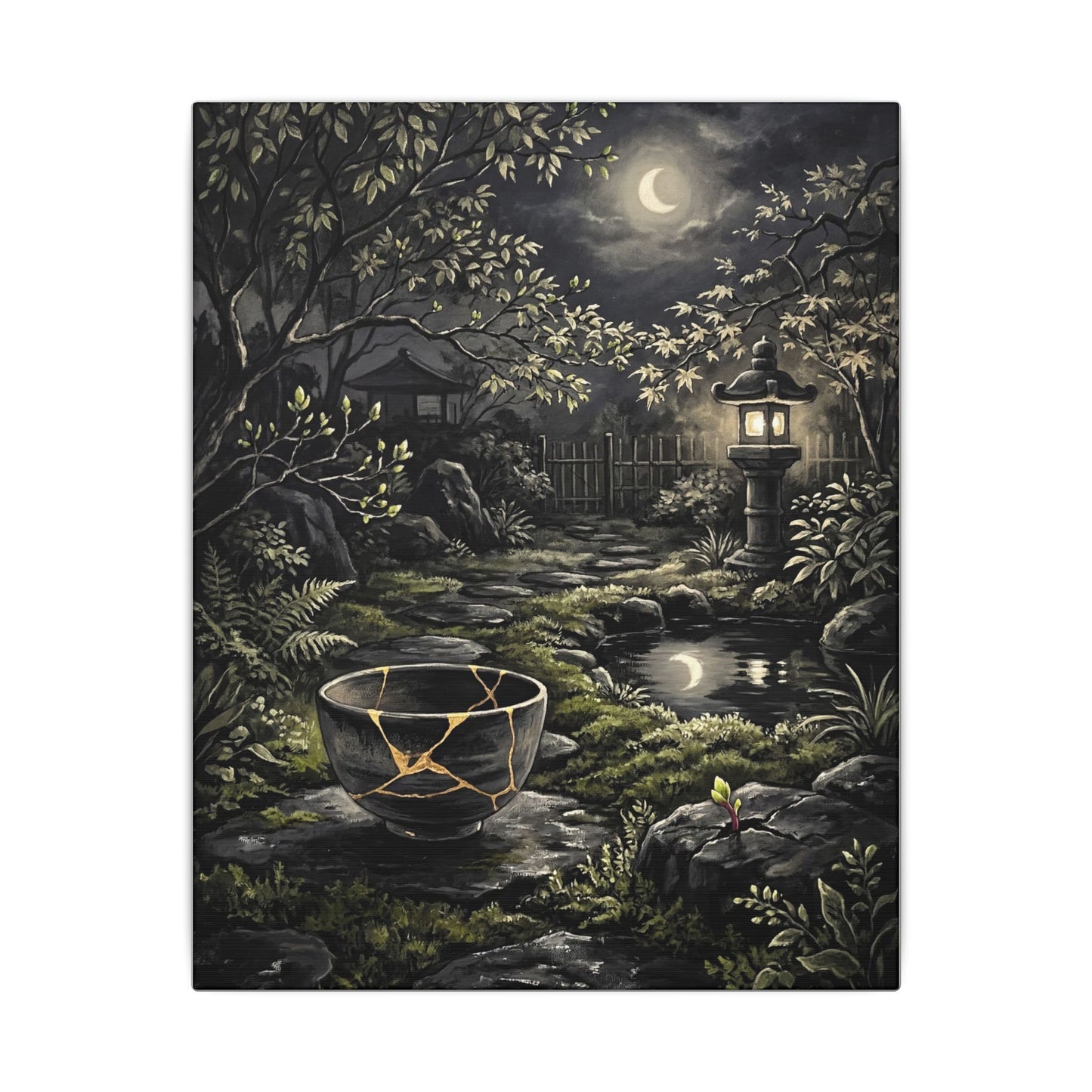 Kintsugi Moonlit Garden in Dappled | Gold Repair Canvas Art