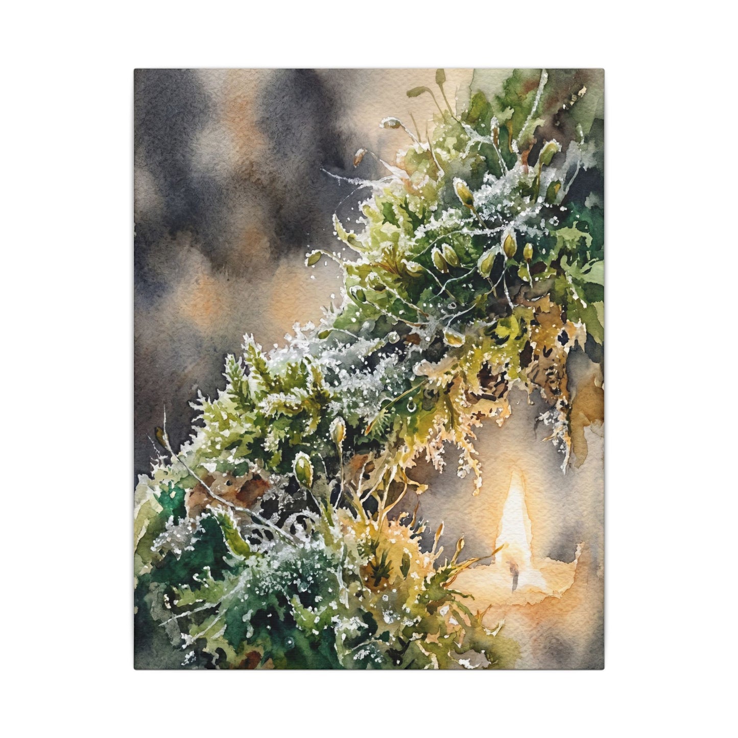 Winter Moss Close Up Watercolor Canvas Art | Neutral Decor