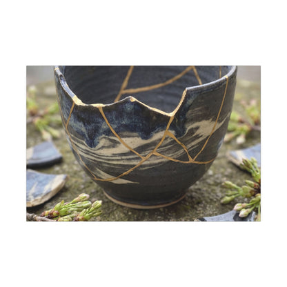 Datsuzoku Ceramic Bowl Canvas Art - Kintsugi Gold Repair