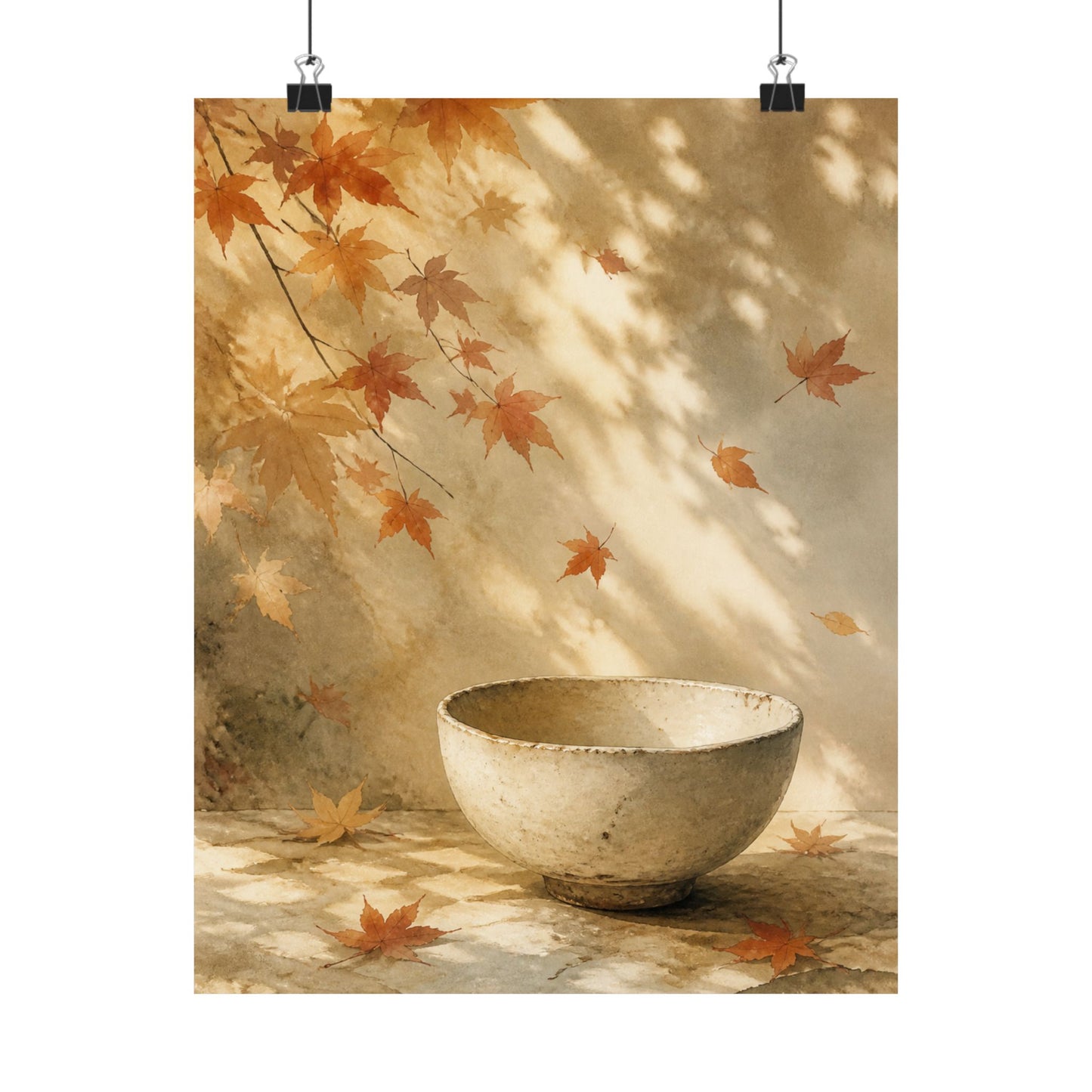 Ceramic Bowl Wall Art Print | Autumn Japandi Watercolor Art