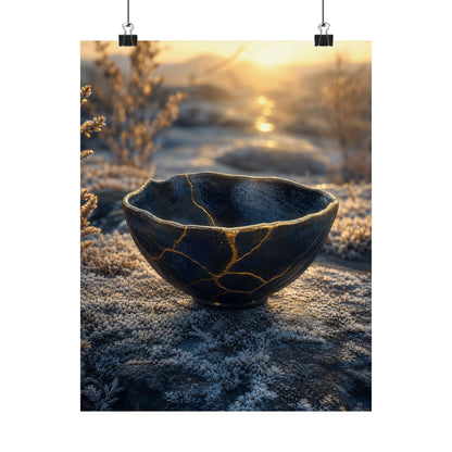 Kintsugi Ceramic Bowl in Golden Hour | Gold Repair Wall Art Print