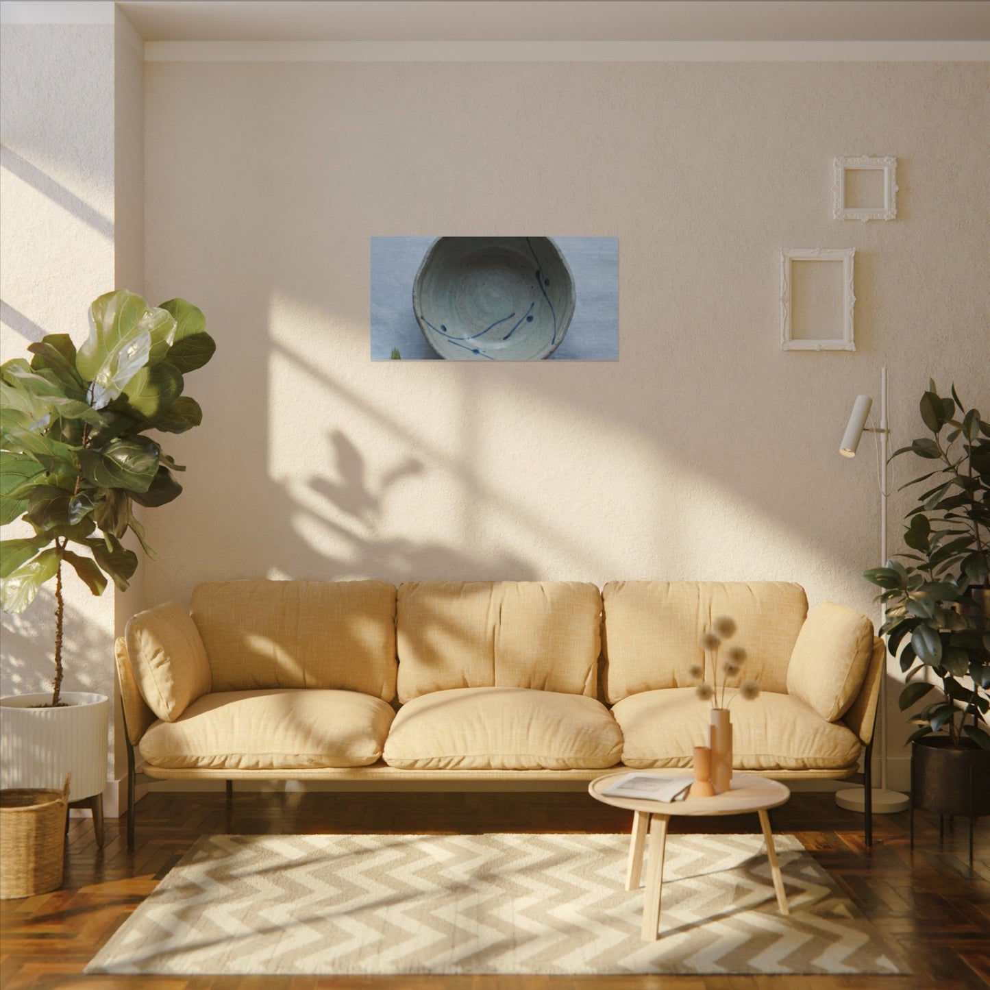 Spring Ceramic Bowl Minimal Line Canvas Art | Warm Decor