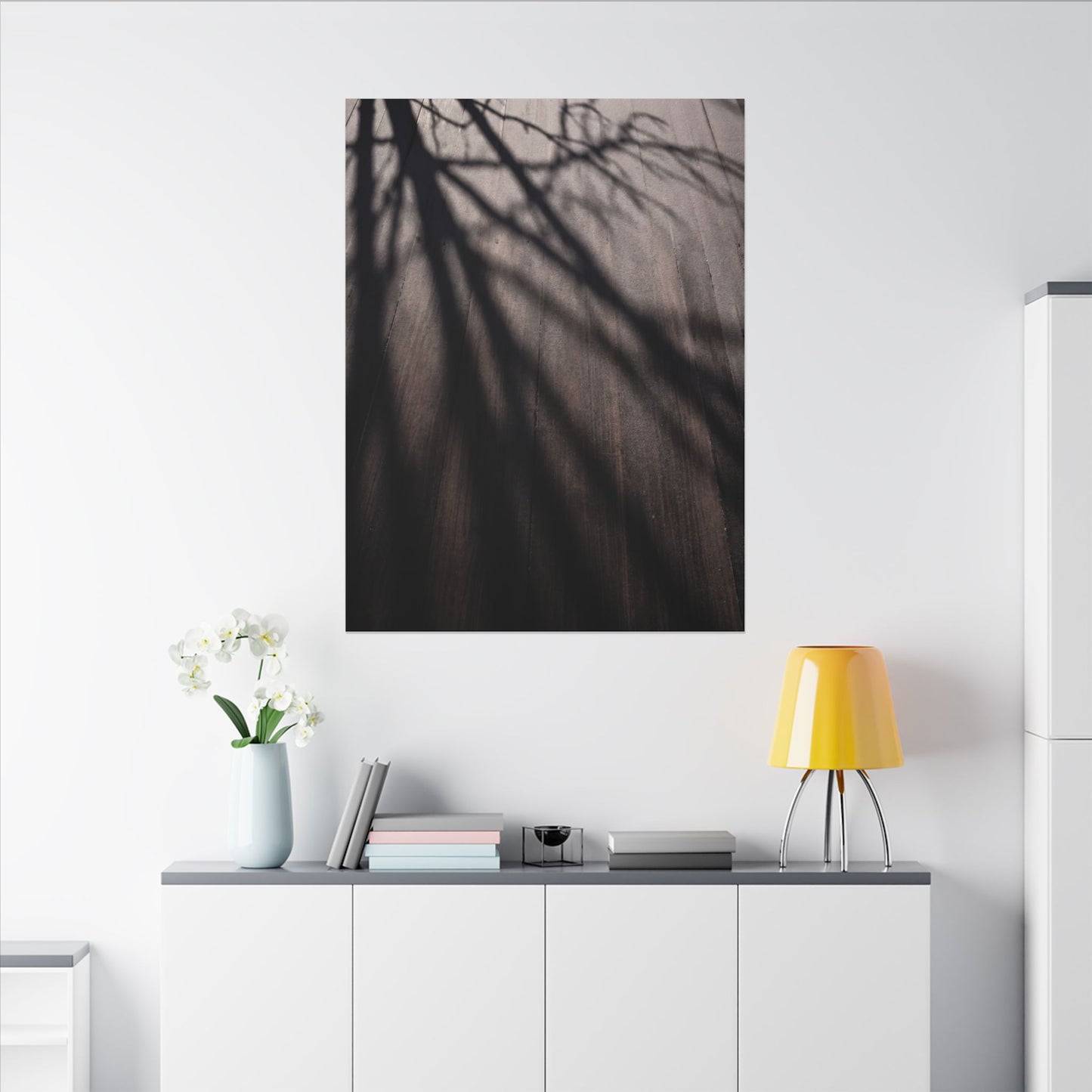 Dark Japandi Shadow Play in Dawn | Moody Minimal Canvas Art
