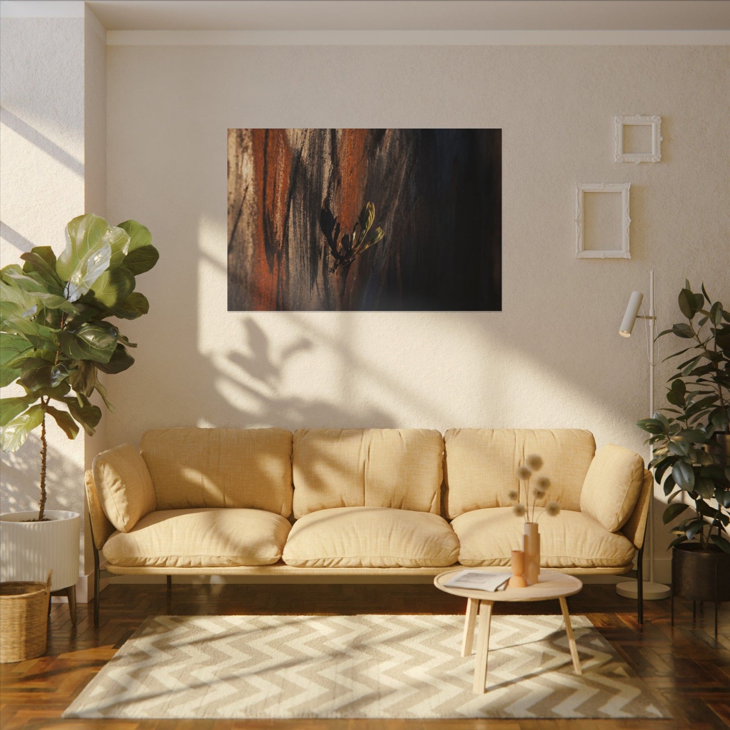 Rust Patina Charcoal Ink Canvas Art | Moody Dark Japandi Art