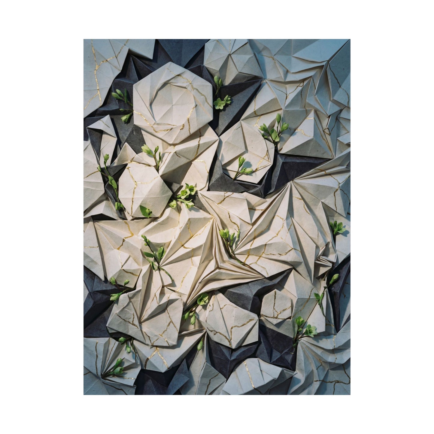 Paper Fold Gold Vein Wall Art Print | Resilient Kintsugi Art