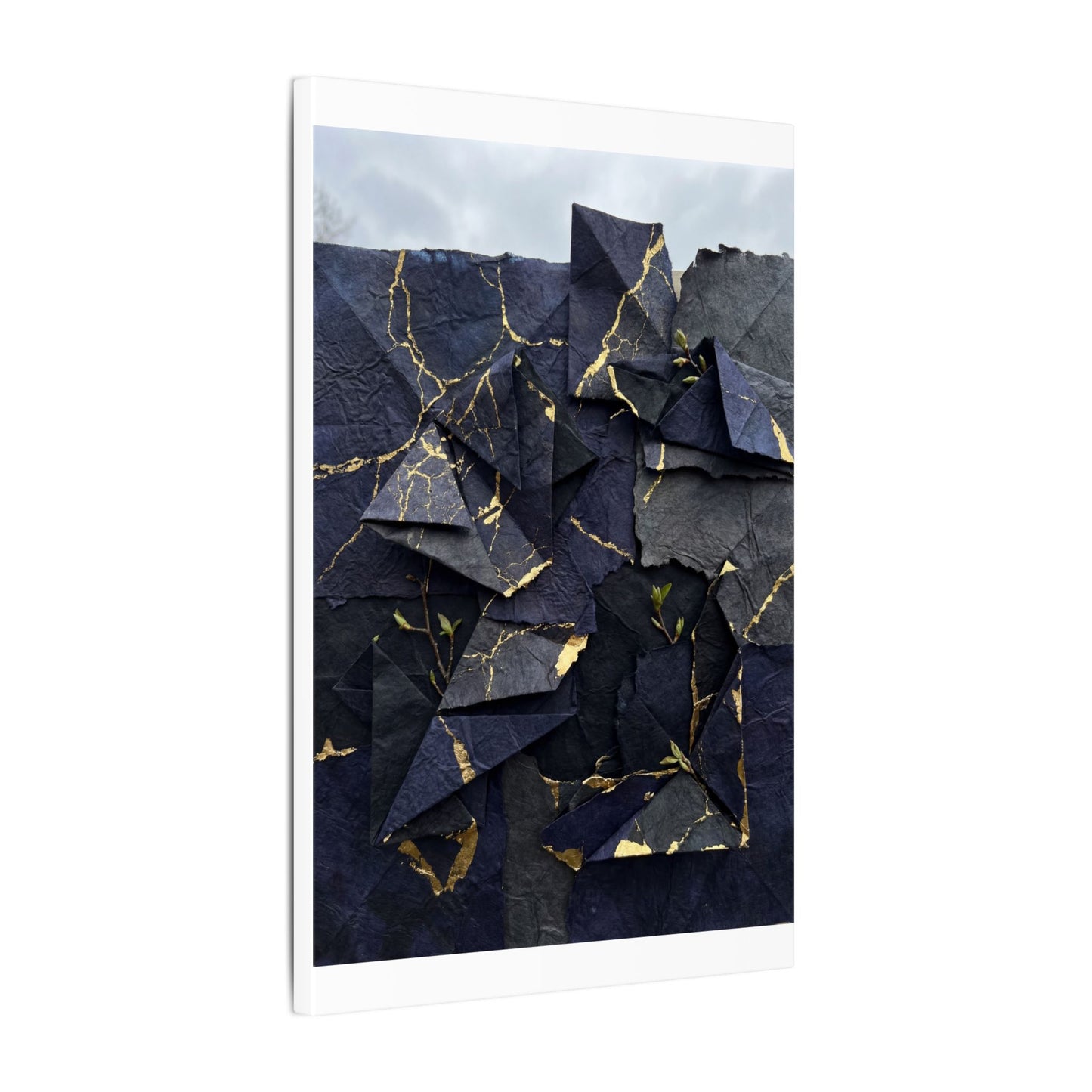 Beautiful Paper Fold Canvas Art - Crackle Gold Kintsugi