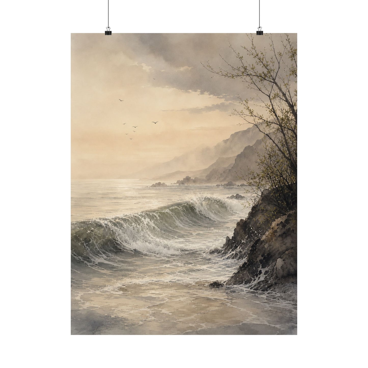 Warm Ocean Wave Wall Art Print - Watercolor Japandi