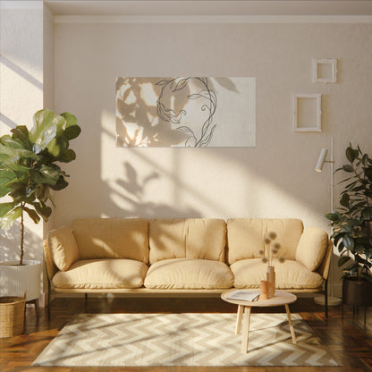 Warm Shoji Screen Canvas Art - Minimal Line Japandi