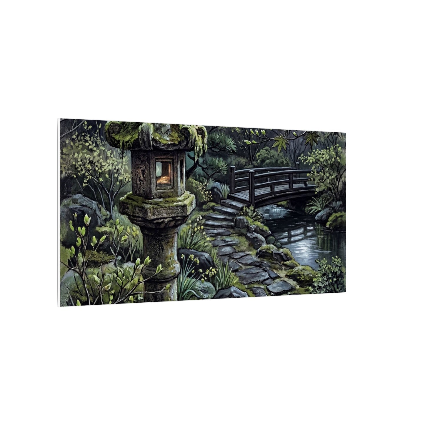 Japandi Stone Lantern in Moonlight | Texture Canvas Art