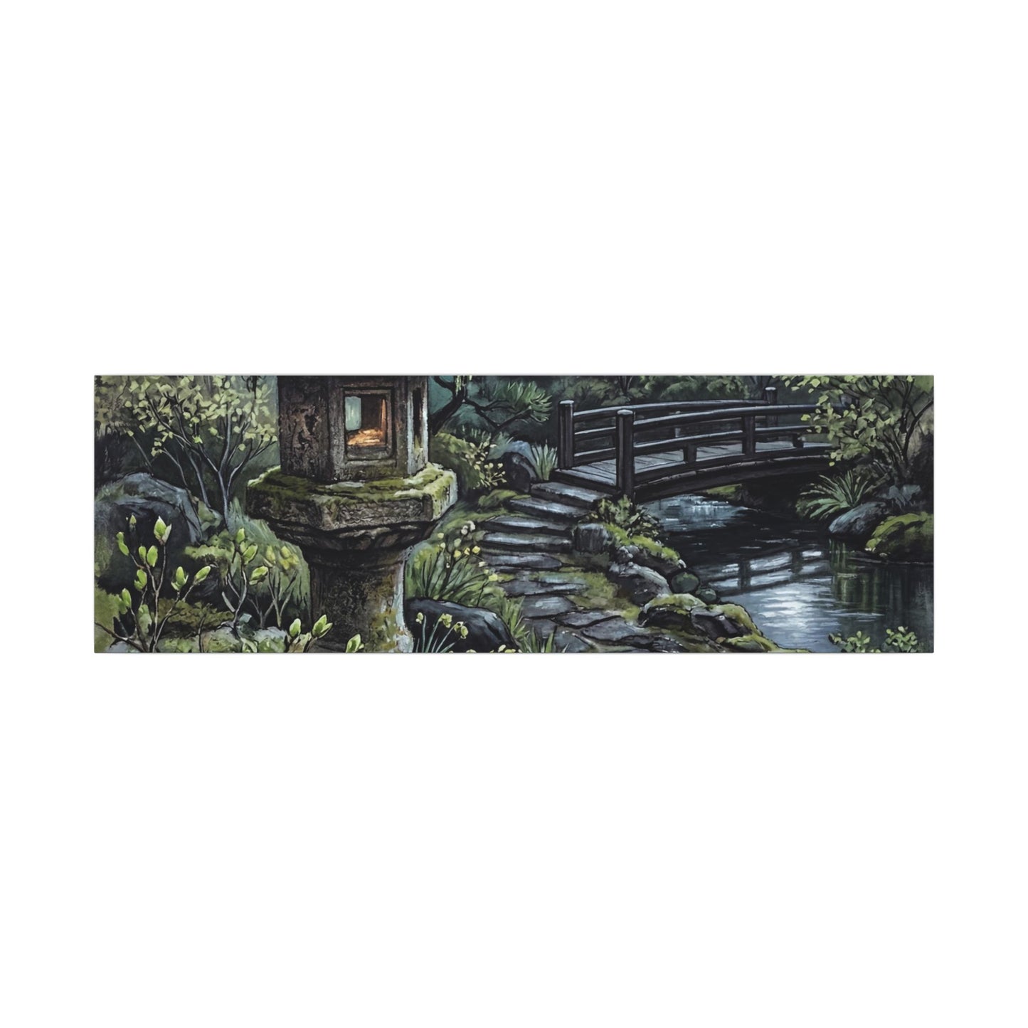 Japandi Stone Lantern in Moonlight | Texture Canvas Art