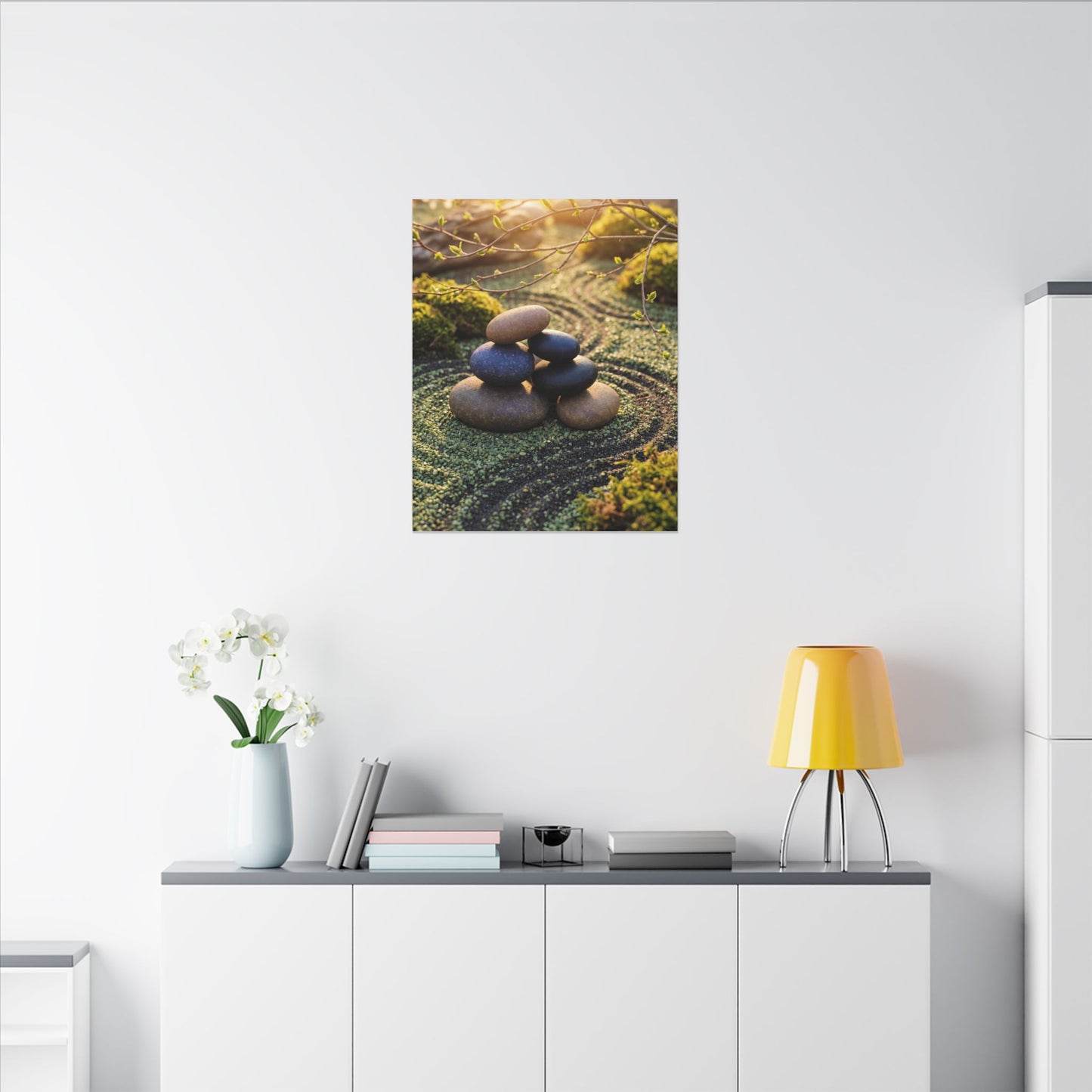 Zen River Stones in Golden Hour | Karesansui Canvas Art