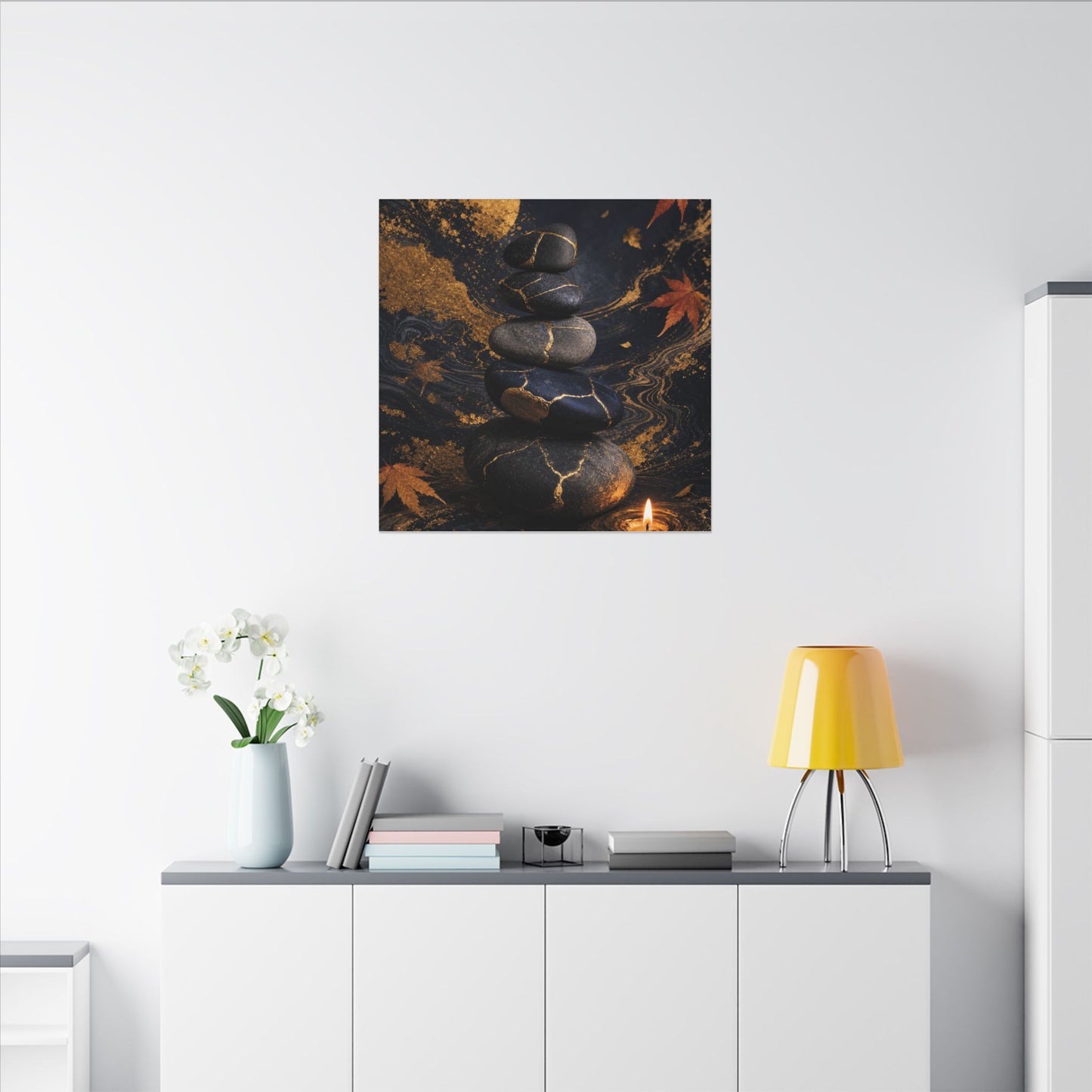 River Stones Autumn Canvas Art | Kintsugi Artful Design