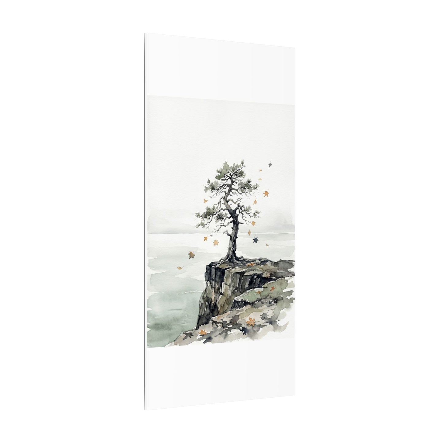 Japandi Pine Tree in Overcast | Watercolor Canvas Art
