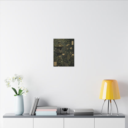 Spring Stone Lantern Herbarium Canvas Art | Nostalgic Decor