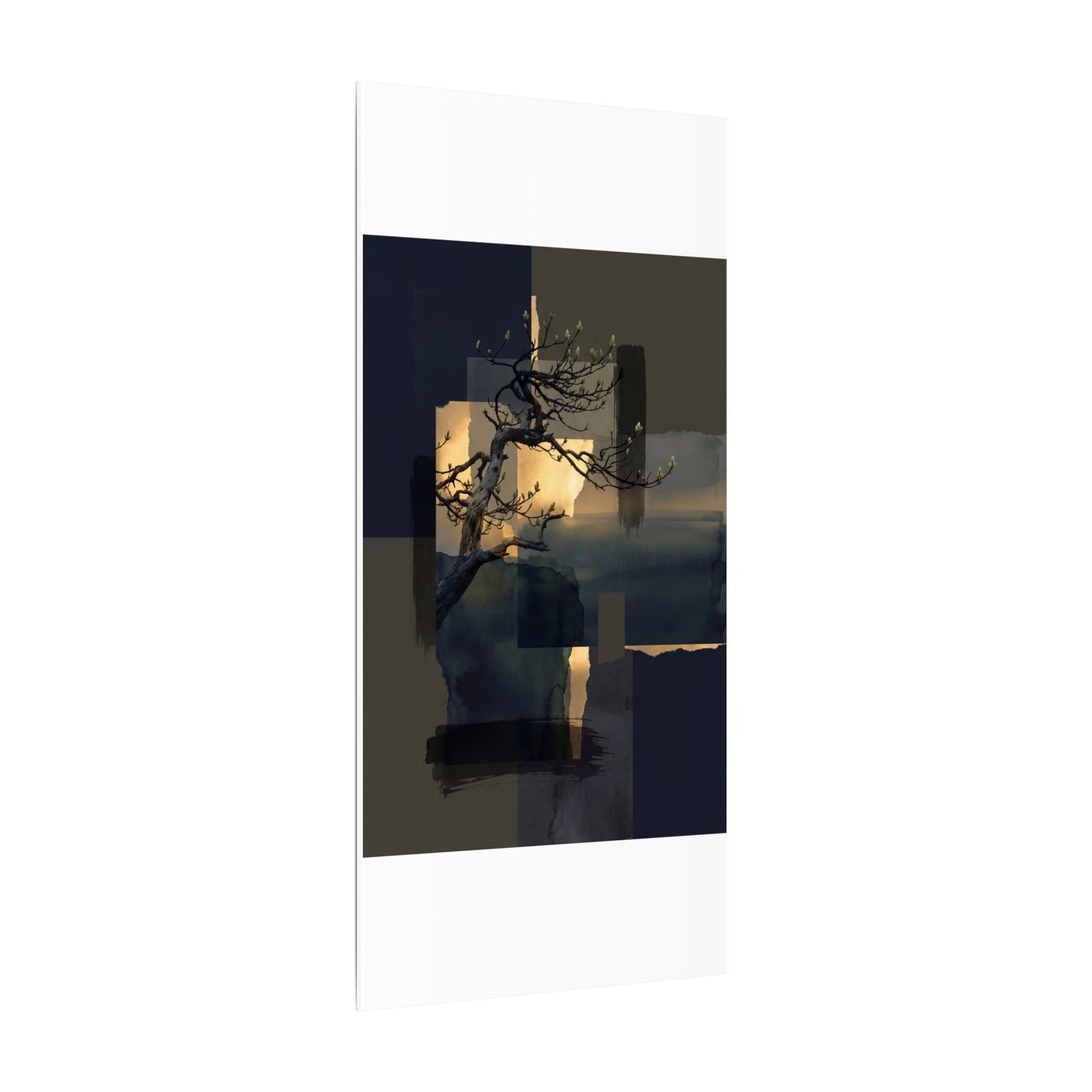 Golden Hour Pine Tree Canvas Art - Dark Japandi Kanso