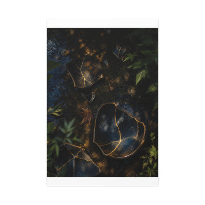 Dark Japandi Broken Pottery in Dappled | Shadow Zen Canvas Art