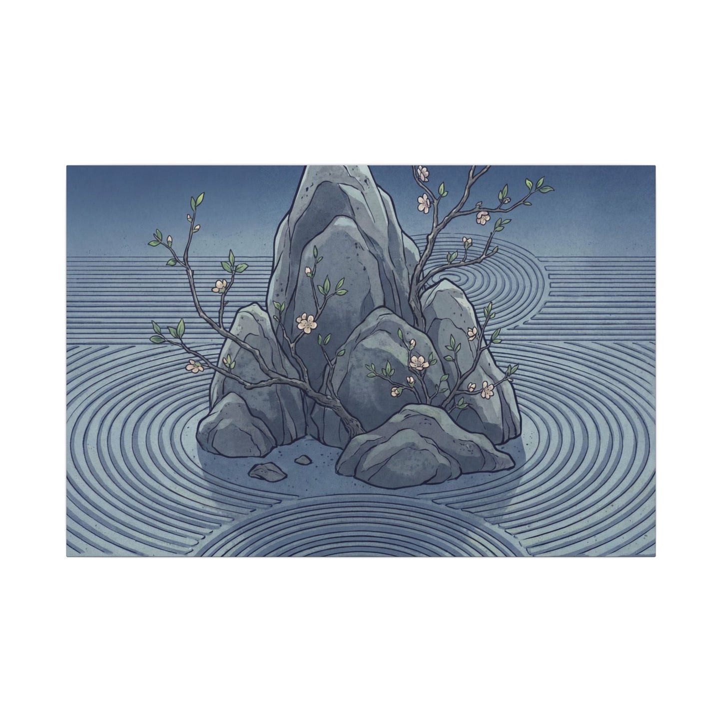 Spring Rock Garden Ukiyo E Inspired Canvas Art | Tranquil Decor Art Print