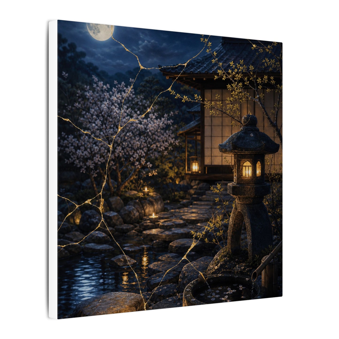 Seijaku Moonlit Garden Canvas Art - Kintsugi Gold Vein