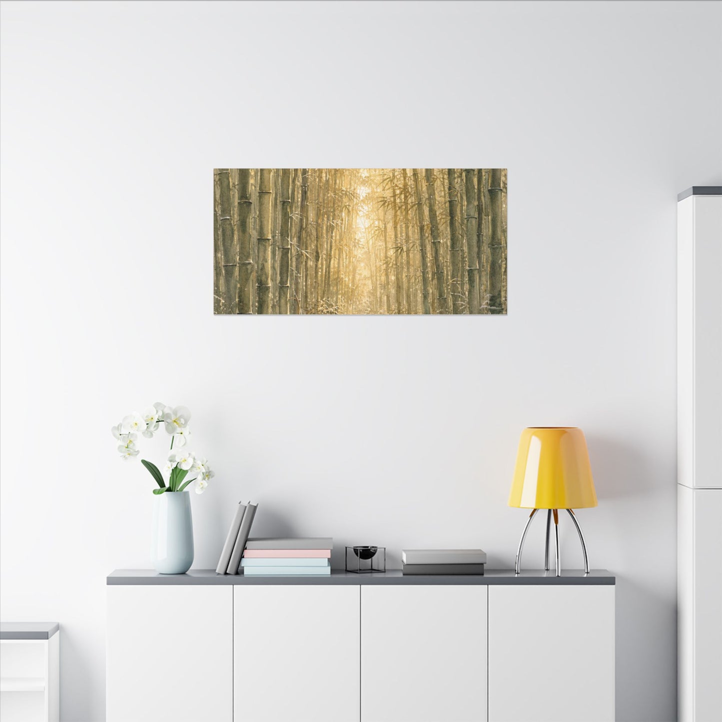 Bamboo Grove Winter Canvas Art | Japandi Elegant Design