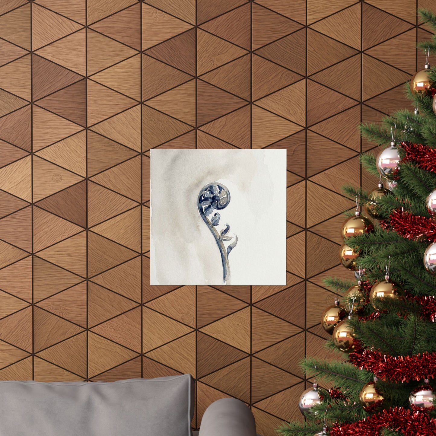 Fern Unfurling Watercolor Wall Art Print | Earthy Japandi Art