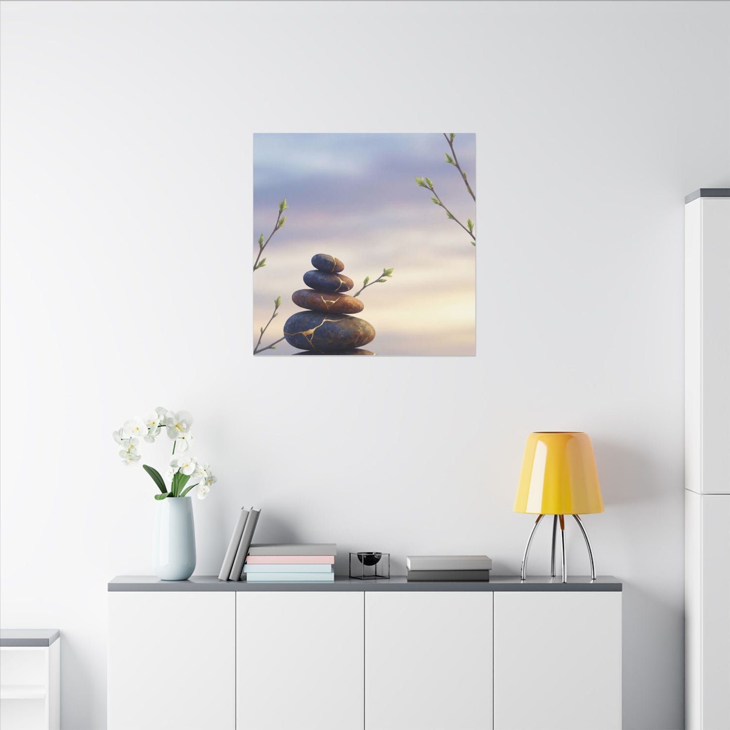 Spring River Stones Gold Vein Canvas Art | Philosophical Decor