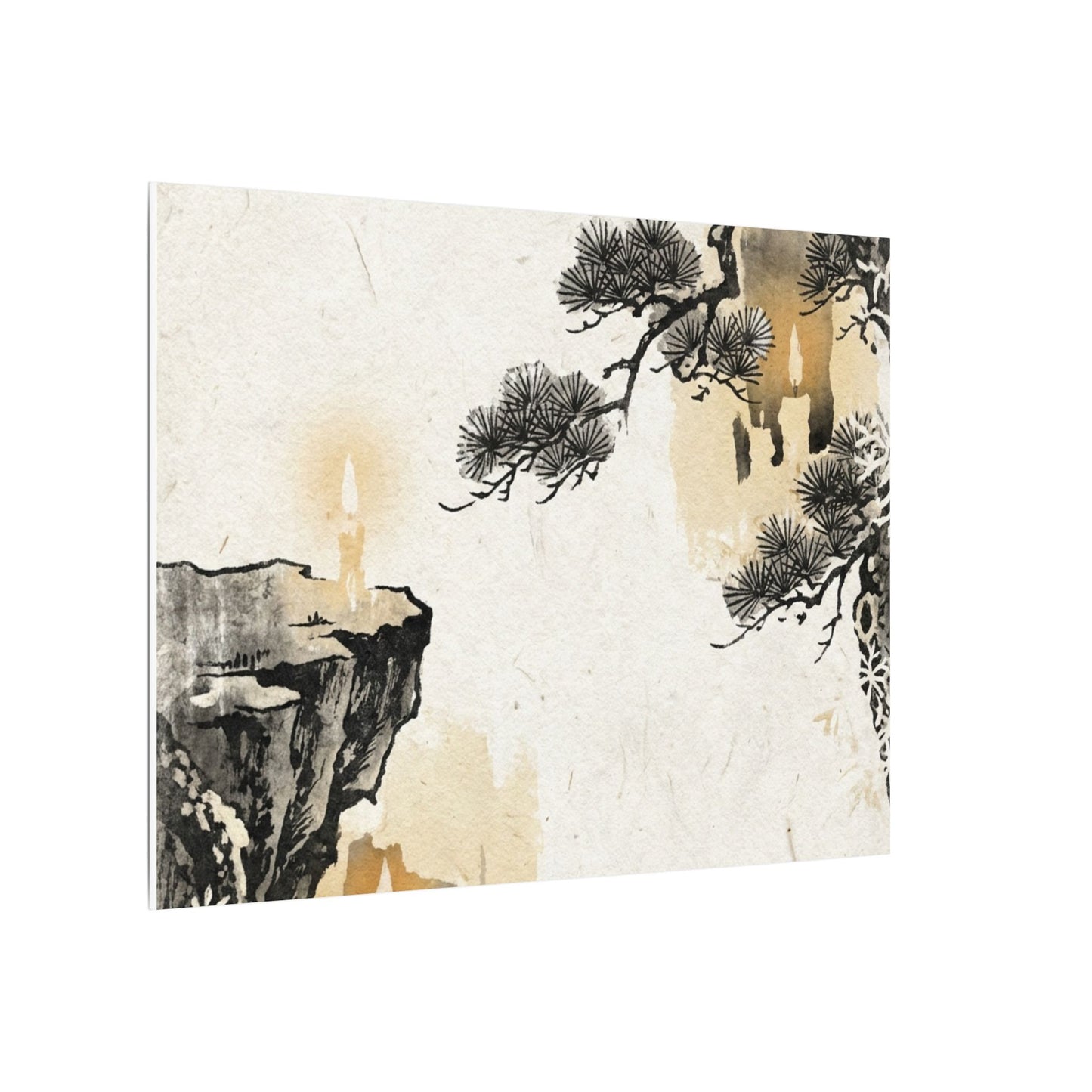 Japandi Pine Tree in Candlelight | Japanese Pattern Canvas Art